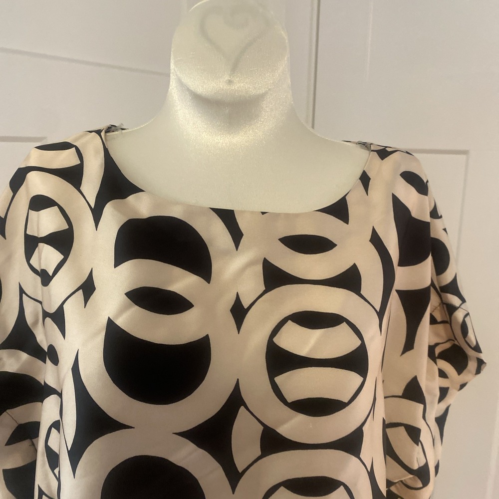 summum Woman Amsterdam Poland Top Blouse Size 38 Medium Tan Black Brown NWOT - Picture 2 of 8